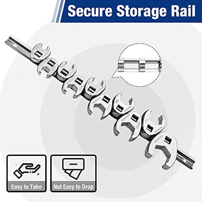 WORKPRO 3/8" Drive Flare Nut Wrench Set, 10-piece Crowfoot Flare Nut Tool Kit, SAE 3/8-1in, Steel Wrench With Storage Rail for Nut Removal - size: SAE System