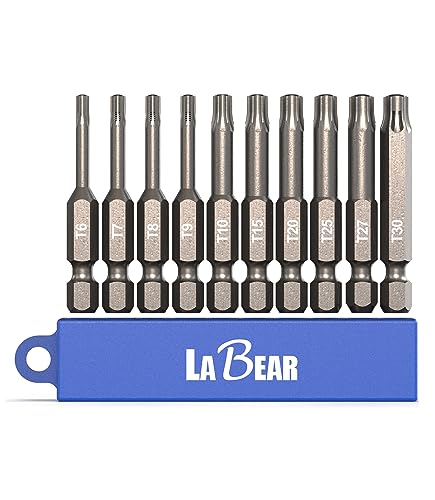 LABEAR 10-Piece Long Torx Bit Set, 2-Inch S2 Steel, T6-T30, 1/4" Hex Shank | 50mm Reach,Magnetic Tips, Corrosion Protection, Molded Holder - size: 2"x TORX