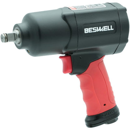 BESWELL BW-112FN-A 1/2-Inch Air Impact Wrench, 1254 Ft-Lbs Max Torque | Heavy-duty twin hammer pneumatic gun effortlessly tackles automotive repairs, tire changes, and demanding garage shop work.