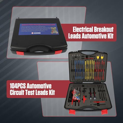 104PCS Automotive Circuit Test Leads Kit Electrical Breakout Leads Automotive Kit Multi Function Auto Diagnostic Tools Multimeter Test Leads Kit with Black Carrying Case