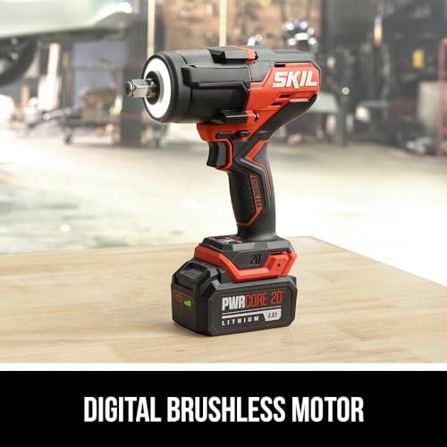 SKIL PWR CORE 20 Brushless 20V 1/2-Inch Mid-Torque Impact Wrench Kit, Includes 4.0 Ah Battery and Auto PWRJump Charger- IW5761B-10 - style: Impact Wrench Kit_Mid-Torque