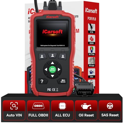 iCarsoft POR V1.0 for All System Diagnostic Tool Porsche 1996-2025 Oil/SAS Reset Battery Test 10 OBD2/EOBD Modes CAN FD Car Scan Code Reader/DTC/Live Data/Freeze Frame Lifetime Free Update Scanner
