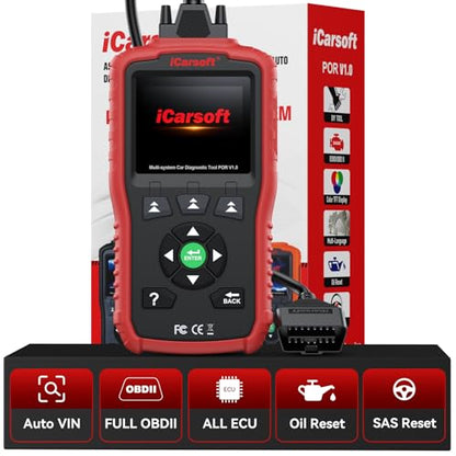 iCarsoft POR V1.0 for All System Diagnostic Tool Porsche 1996-2025 Oil/SAS Reset Battery Test 10 OBD2/EOBD Modes CAN FD Car Scan Code Reader/DTC/Live Data/Freeze Frame Lifetime Free Update Scanner