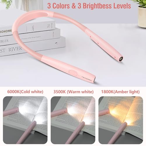 Upgraded LED Neck Reading Light, Book Light, Rechargeable, 3 Colors & 3 Brightness Adjustable, Auto-Off Timer, Neck Light for Reading in Bed, Long Lasting, Perfect for Repairing, Knitting. - color: Sakura Pink