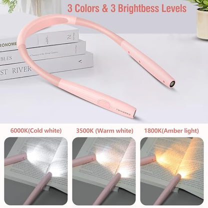 Upgraded LED Neck Reading Light, Book Light, Rechargeable, 3 Colors & 3 Brightness Adjustable, Auto-Off Timer, Neck Light for Reading in Bed, Long Lasting, Perfect for Repairing, Knitting. - color: Sakura Pink