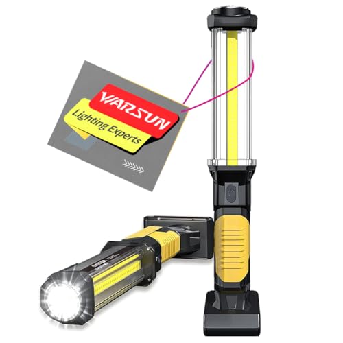 WARSUN Rechargeable COB LED Work Light-Magnetic Hands-Free Trouble Light with Hook, IPX4 Waterproof for Garage Repair, Mens Gifts-Emergency Light Tool for Adults Men Dad (Yellow) - size: 1 PACK