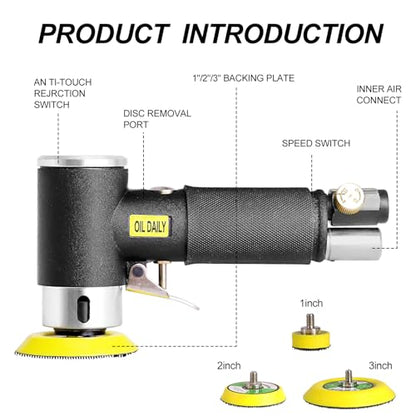 Mini Air Sander,Random Orbital Air Sander Kit,Mini Pneumatic Sander for auto sanding tools kits with 1/2/3inch Polishing Sponge & Wool Pads Sandpapers (1"2"3" Buffer&Sander Kit) - color: 1"2"3" Buffer&sander Kit