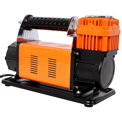 12V Heavy Duty Air Compressor: 150 PSI Tire Inflator with Pressure Gauge & 26FT Hose - Fast Inflation Pump for SUV & Truck Tires on Road Trips & Emergency Use