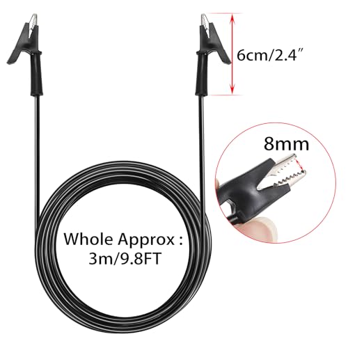 Sumnacon Dual Ended Crocodile Alligator Clips, 15A Test Lead Wire Cable with Insulators Clips, 2Pcs 9.8 Ft/3M Test Flexible Cable with Protective Jack Copper Clamps for Electrical Testing - size: 3 m