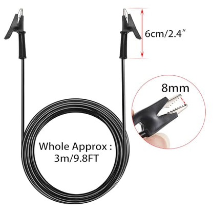 Sumnacon Dual Ended Crocodile Alligator Clips, 15A Test Lead Wire Cable with Insulators Clips, 2Pcs 9.8 Ft/3M Test Flexible Cable with Protective Jack Copper Clamps for Electrical Testing - size: 3 m