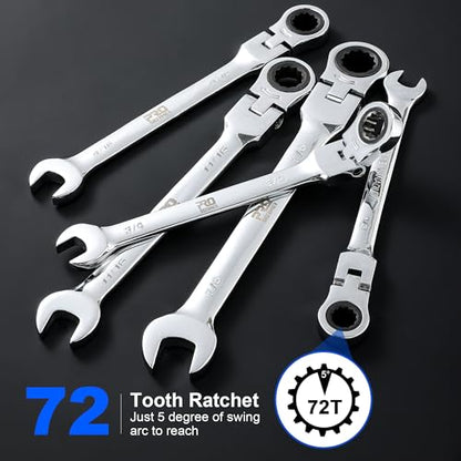 Prostormer 14-Piece SAE Flex-Head Ratcheting Wrench Set | 1/4" to 1", 72-Tooth Ratchet Gear, Cr-V Steel Constructed, Storage Case Included - style: 14-Piece SAE