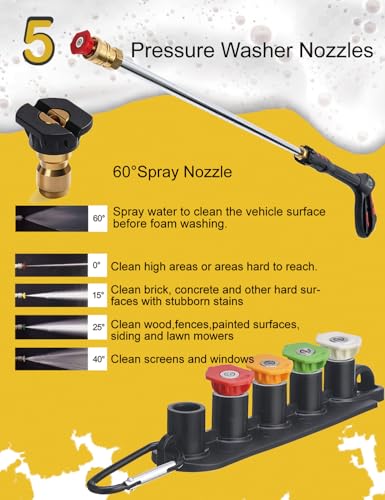 Foam Cannon with Pressure Washer Tips and Nozzle Holder, 4000PSI Car Soap Dispenser for Pressure Washer with M22 and 1/4" Quick Connector,1L Bottle - size: Foam Canon with 5 Nozzles