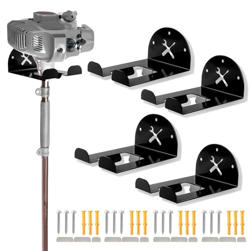 Upgraded Trimmer Rack Wall Mount - 8" Heavy Duty Weed Eater Hanger for Garage Wall, Garden Power Tool Holder Organizer Hooks for Grass Trimmer, Hedge Trimmer, Leaf Blower and Chainsaw, Black, 4 Pack - color: Black-4Pack