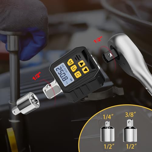 1/2” Drive Digital Torque Adapter, 12.54-250.8 Ft-lb/17-340 Nm Digital Torque Adapter Set with 3/8" and 1/4" Adapters, Buzzer & LED Flash Notification for Motorcycle Car Repair - size: 12.54-250.8Ft.lb/17-340Nm