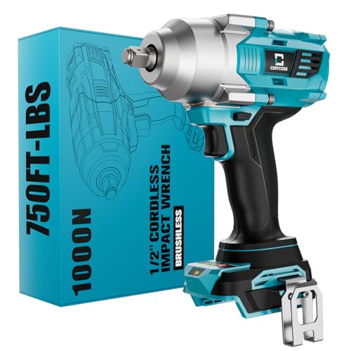Cerycose Cordless Impact Wrench 1/2 inch for Makita 18v Battery Brushless High Torque Impact Driver Gun with 750Ft-lbs Torque, LED Work Light, Ergonomic Design for Heavy-Duty Performance(no battery) - color: 1/2 750ft-lbs
