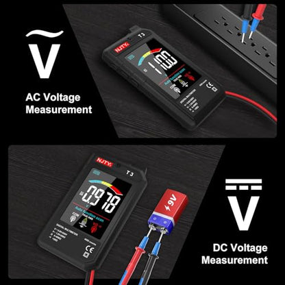 NJTY T3 Smart Digital Multimeter, Ultra-Thin Rechargeable Voltmeter with 3.2" Color LCD, Auto-Ranging 600V AC/DC Tester for Resistance NCV Live Wire Detection - color: Black
