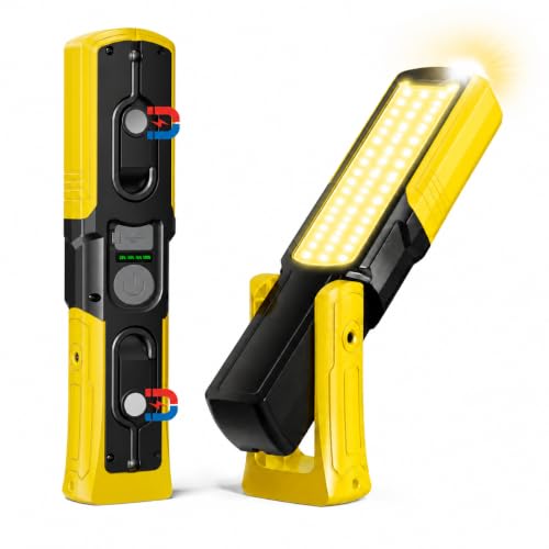 Magnetic Flashlight 6000mAh Rechargeable, LED Underhood Work Light 1 Pack | 5 Light Modes, 180° Rotating Base, Side Magnet, Hidden Hook, IP44 Waterproof,Car Mechanics, BBQ Grill, Gift for Dad, Men