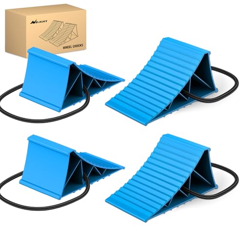 Nilight Wheel Chocks, Heavy Duty Wheel Stopper for Car, Truck, RV, Trailer, Caravan, Motorcycle, 8.7" x 4.8" x 4.2", 4-Pack(Blue) - color: Blue 4-PACK