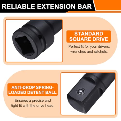 HARFINGTON Impact Socket Extension Bar 1/2" Square Drive 5" Long CR-V Steel Extension Rod Ratchet Wrench Driver Adapter for Axle Nut Sockets, Black - size: 1/2" Square Drive 5" Long