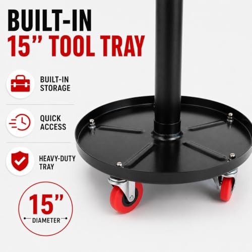 PowerSmart Rolling Mechanic Stool with Wheels, Pneumatic Adjustable Garage Shop Seat with Tool Tray, 330 lb Capacity Hydraulic Swivel Creeper Stool for Automotive Repair, Car Detailing & Workshop