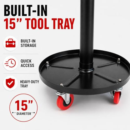 PowerSmart Rolling Mechanic Stool with Wheels, Pneumatic Adjustable Garage Shop Seat with Tool Tray, 330 lb Capacity Hydraulic Swivel Creeper Stool for Automotive Repair, Car Detailing & Workshop