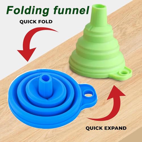 Kitchen Funnel Set 3 Pack,Large,Medium and Small,Kitchen Gadgets Accessories Foldable Silicone Collapsible Food Grade Funnels for Kitchen Use Daily Cooking Filling Bottles Liquid Powder Transfer