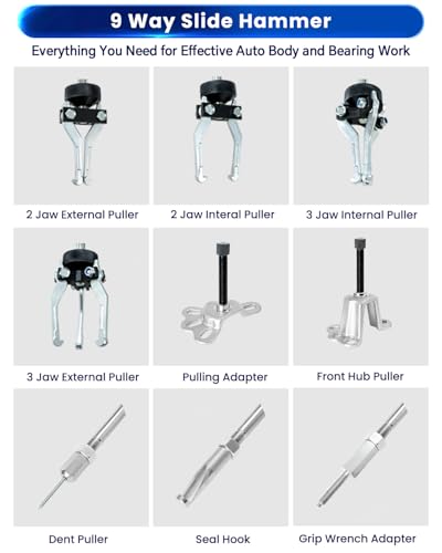ATPEAM 9-Way Slide Hammer Puller Set | Front Wheel Hub Bearing Remover & Rear Wheel Axle Hub Dent Shaft Puller Tool Kit - size: 19pcs Polished Chrome Finish Slide Hammer