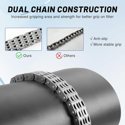Adjustable Oil Filter Chain Wrench: Fits Max for 5 Inches(125mm) Oil Fuel Filter, Heavy Duty Pipe Wrench Spanner Automotive Repairing Removal Tool