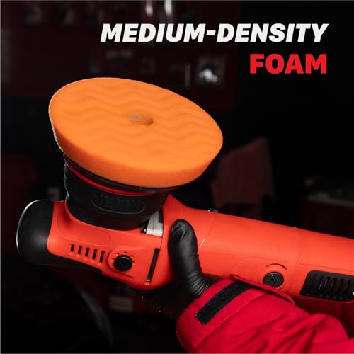 Maxshine 6” Universal Orange AIO Foam Cutting Pad | All-in-One Polishing Pad with Hook & Loop Backing | Light Cutting, Polishing & Finishing Pad | DA & Rotary Polisher Compatible - size: 6"