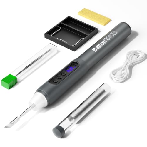 Bakon Cordless Precision Soldering Iron Kit – 7s Fast Heating, 1100mAh Battery, 356℉-842℉ Stepless Temp Control, LED Light, C210 Tips, Type-C, for Electronics Repair & DIY Projects - color: Silver