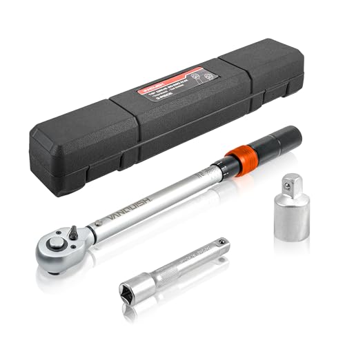 Vanquish 1/2-inch Drive Torque Wrench with 5" Extension Bar and 1/2" to 3/8" Adapter, 72-tooth, 20-170 FT.LB/27.1-230.6 Nm, ±3% High Precision, 1600AM - size: 1/2-inch Drive