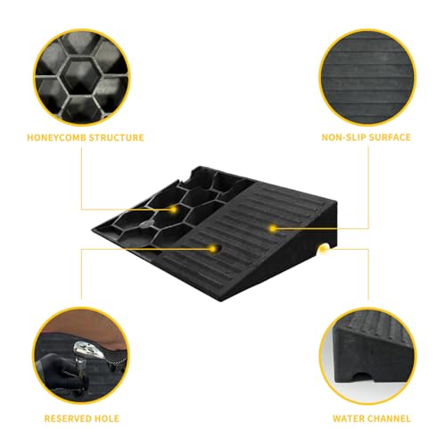 Curb Ramp 5 inch Rise Curb Ramps for Sidewalks Rubber 2 Pcs Driveway Ramps for Low Cars Curb Ramps for Driveway,Shed,Wheelchair 7000lbs Powersport Loading - size: 5"inch