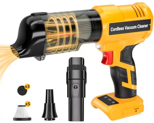 Cordless Handheld Vacuum Cleaner for Dewalt 20V Battery: 3-Speed Modes Portable Vacuum with 20kPa 105AW Powerful Suction for Car, Pet Hair, Home Cleaning (Tool Only) - color: Yellow-for Dewalt Battery