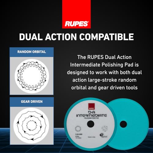 RUPES 9.DA180B Pack of 12 Light Blue D-A Intermediate Foam Polishing Pads 180mm | Ideal for Paint Correction | Compatible with 6" Backing Plate | Improves Cutting and Finishing Performance - size: Intermediate 180mm, style: Pack of 12