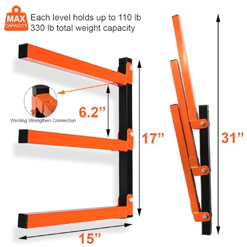 Thanaddo 3-Level Metal Storage Rack, Heavy Duty Wall Mount, 330 lb Capacity, for Lumber, Wood, Pipes, Garage, Workspace (2 Pack) - style: 2 Pack
