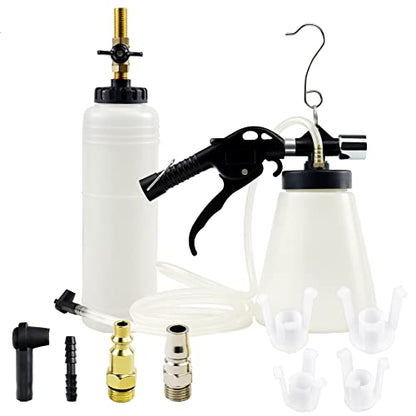 JoyFans 1L Capacity Pneumatic Brake Fluid Bleeder Extractor Tool Vacuum Brake Bleeder Kit with 90-120 PSI Master Cylinder Adapters Fluid Refill Bottle for Fluid Change on Motorcycle Car