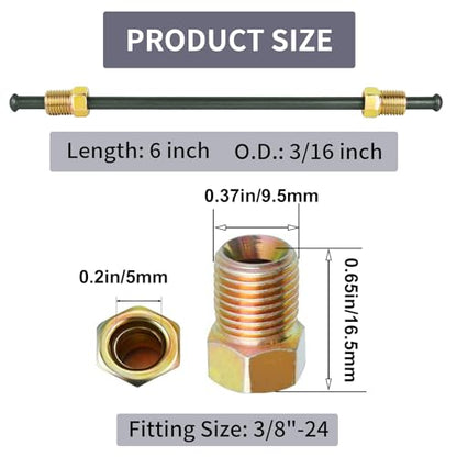 MuHize 6 Inches Brake Line Kit, 3/16 PVF Coated Brake Line Tube with fittings, Each End Bubble Flared Brake Line Tubing with 6 Fittings and 2 Unions for Brake Line Replacement - color: Black, size: 6 Inch