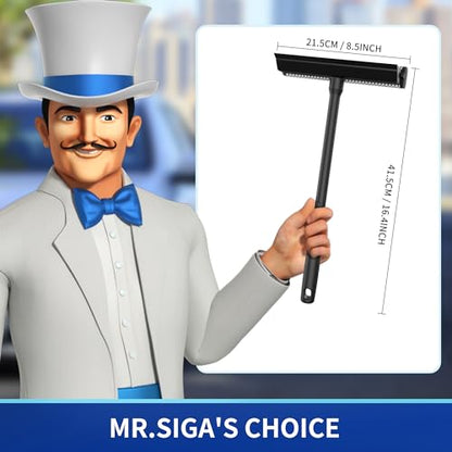 MR.SIGA Professional 2-in-1 Car Window Squeegee and Sponge Scrubber for Cleaning and Washing, Rubber Blade Cleaner With Handle, Black