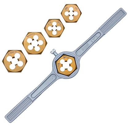86-Piece Master Tap and Hex Die Set, Premium Titanium Coating | SAE Size #4 to 5/8”, Metric Size M3 to M16 | For All Coarse, Fine, Pipe Threads | Complete with Holders, Stocks, Gauges and Metal Case - style: HSS Titanium Set, 86-Piece