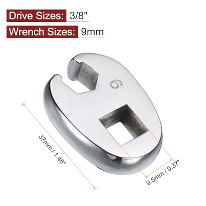 HARFINGTON Drive Crowfoot Wrench 3/8" Drive 9mm Metric Fractional Crowfoot Flare Nut Wrench 40Cr Chrome Plated Open End Crowfoot Wrench for Mechanics Automotive Repair Work - size: 9mm