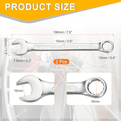 HARFINGTON 2Pcs Metric Combination Wrench 16mm Open End & 15-Degree Offset 12-Point Box End Chrome Vanadium Steel Industrial Grade Double Ended Wrenches Spanners Tools - size: 16mm