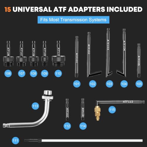 10L Transmission Fluid Pump 2 Way ATF Refill Dispenser, Pneumatic Oil Fluid Extractor & Transfer Pump with 15 Pieces ATF Adapters, Pressure Gauge & 4 Hoses for Automotive Oil Change