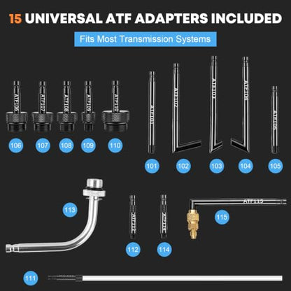 10L Transmission Fluid Pump 2 Way ATF Refill Dispenser, Pneumatic Oil Fluid Extractor & Transfer Pump with 15 Pieces ATF Adapters, Pressure Gauge & 4 Hoses for Automotive Oil Change