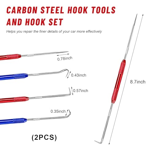 2 PCS Carbon Steel Hook Tool and Pick Set, Precision Double End Hook and Pick Tool Puller Remover, O-Ring Seal Gasket Picks Set Auxiliary Dismantling Fittings for Most Cars (Red+Blue) - color: Red+Blue
