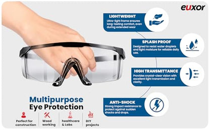 (3 Pack) Safety Glasses Anti Fog & Shattered Proof, ANSI Z87.1 & EN 166 UV Resistant Protective Eyewear Safety Goggles, Wide Frame Eye Shield Goggles Scratch Resistant Best Eye Protection