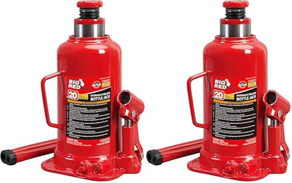 BIG RED T92003B Torin Hydraulic Welded Bottle Jack, 20 Ton (40,000 lb) Capacity, Red (Pack of 2) - color: Red, size: 20 Ton (40,000 lbs) (Pack of 2), style: 20 Ton (40,000 lbs)