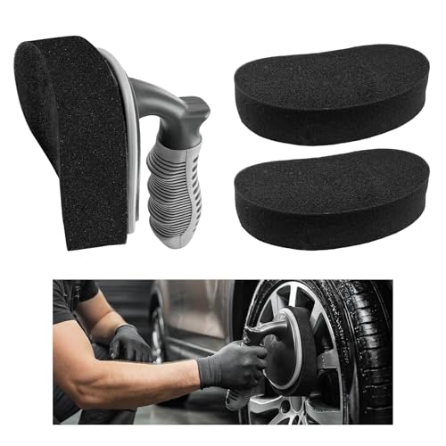 Car Tire Shine Applicator, High-Density Sponge Tyre Dressing Applicator Pad with Curved Handle & 2 Sponges, Reusable Wheel Polishing Brush Auto Detailing Foam for Applying Tire Shine - color: 1pcs+2 Sponges