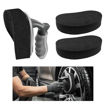Car Tire Shine Applicator, High-Density Sponge Tyre Dressing Applicator Pad with Curved Handle & 2 Sponges, Reusable Wheel Polishing Brush Auto Detailing Foam for Applying Tire Shine - color: 1pcs+2 Sponges