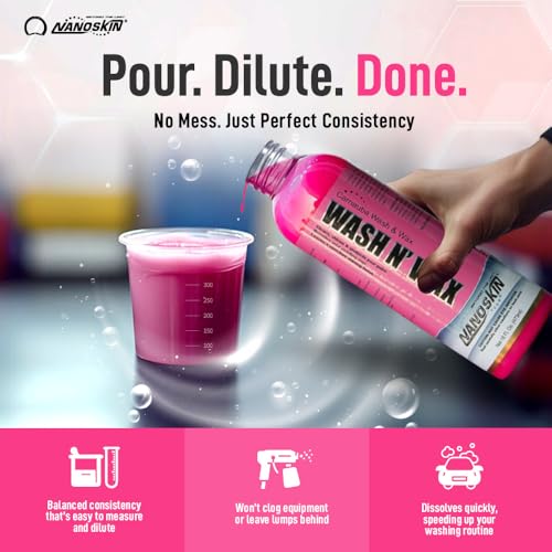 Nanoskin WASH N' WAX with Carnauba 16 Oz. - Cleans & Shines in One Step | Works with Foam Cannon, Foam Gun, Bucket Washes, Pressure Washer | Carnauba Wax Protection for Cars - size: 16 Fl Oz (Pack of 1)