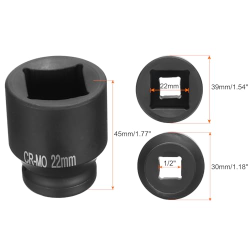 HARFINGTON 2pcs 4 Point Square Socket 1/2" Drive 22mm Metric Square Impact Socket CR-MO Blackening Standard Wheel Sockets Pneumatic Socket Tool for Auto Repair Mechanical Maintenance Home Use - size: 22mm